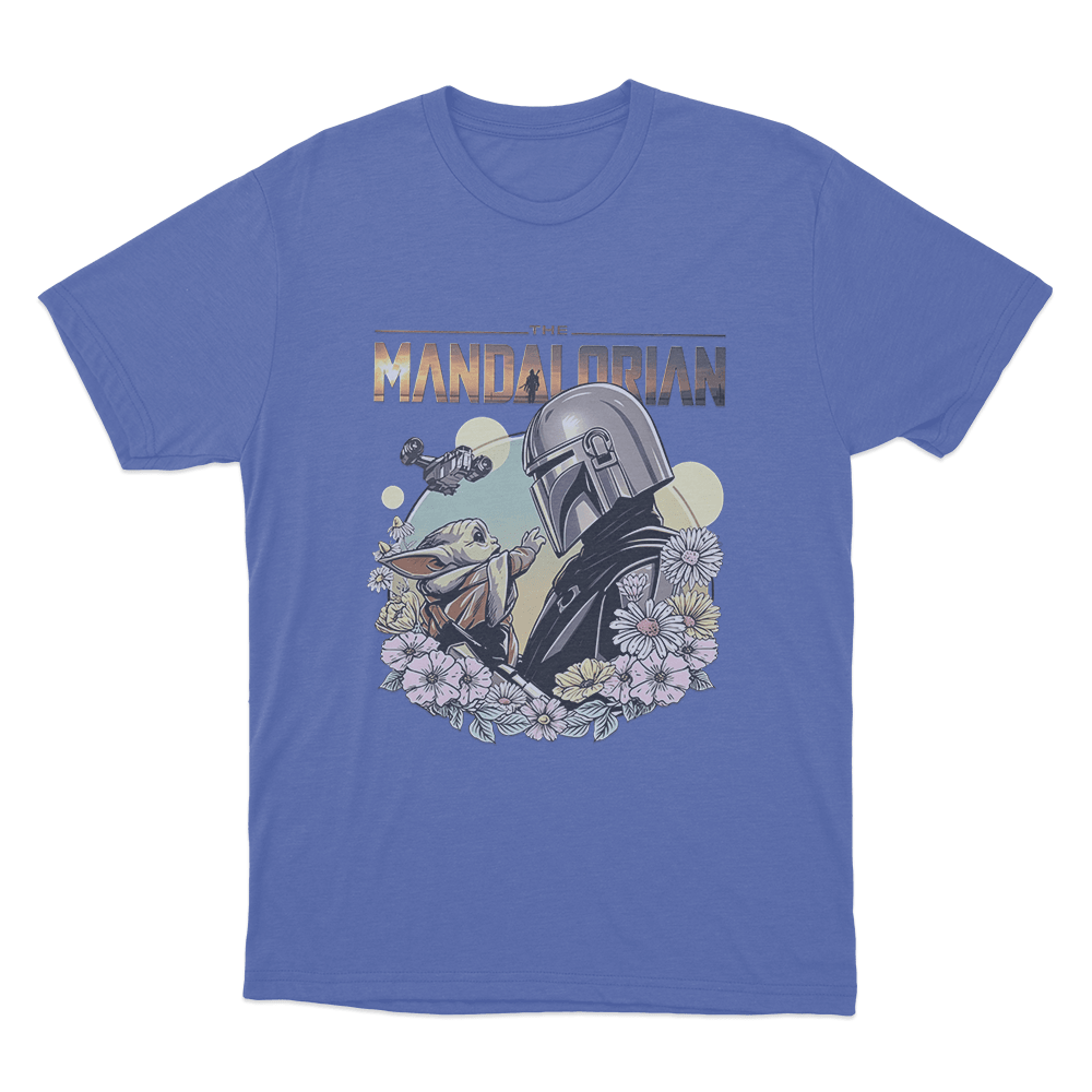 Floral Mandalorian And Grogu Unisex T Shirt Blue Floral Mandalorian And Grogu Unisex T Shirt Blue