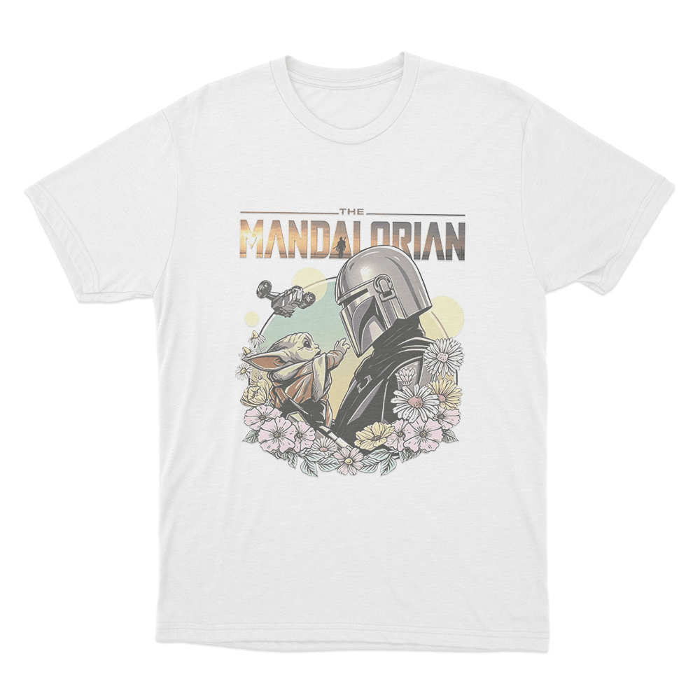 Floral Mandalorian And Grogu Unisex T Shirt White Floral Mandalorian And Grogu Unisex T Shirt White
