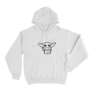 Simple Grogu Sketch Unisex Hoodie White
